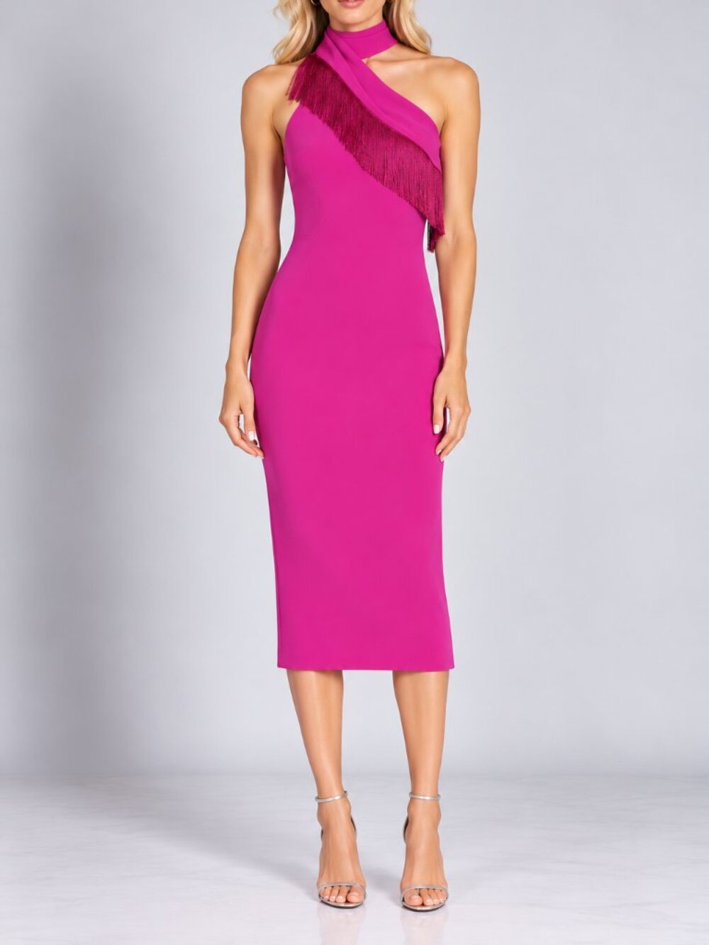 Cushnie Et Ochs Pink Dress Fringe Mock Neck Pencil Bodycon Sz 6 NWT